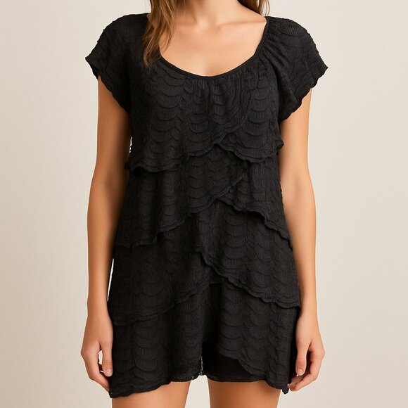 WHBM Lace Black Dress Women’s Size Medium Layered Ruffle Sheath Party Cocktail - Picture 1 of 16